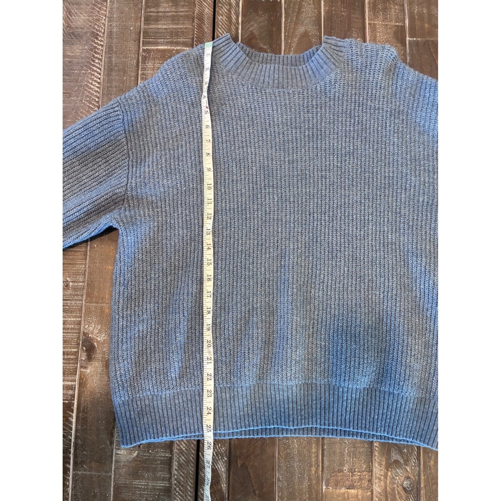 Womens Blue Gray Ribbed Knit Wool Blend Quiet Luxury Oversized Sweater Size‎ L - Picture 6 of 6